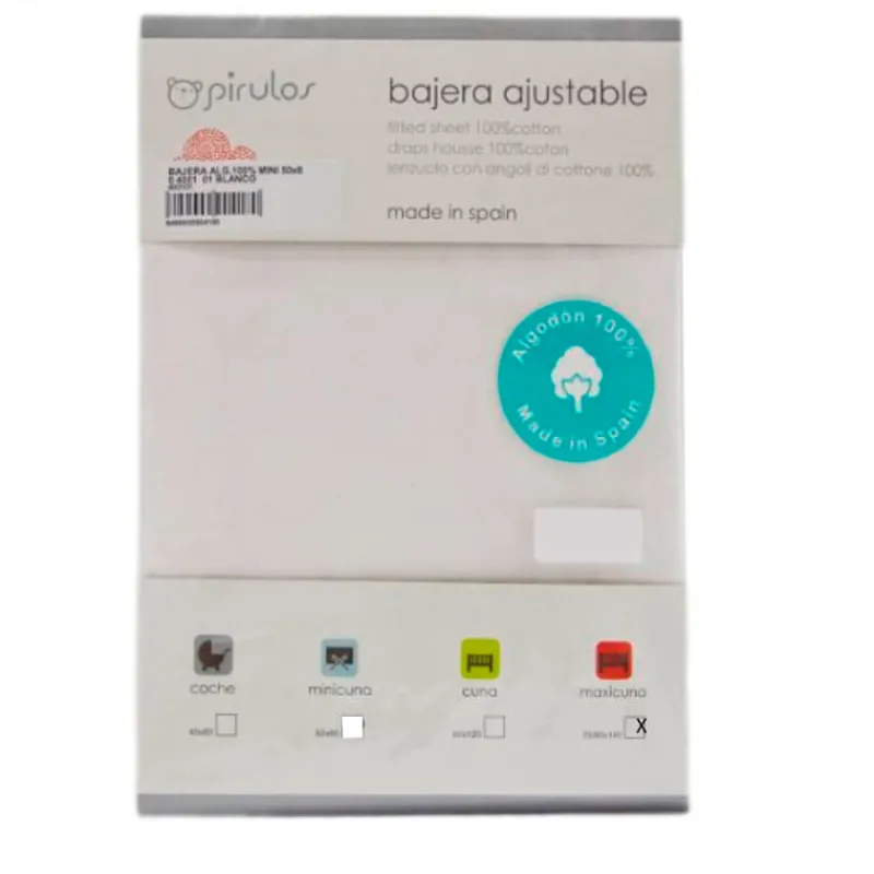 PIRULOS Ropa De Cuna-Sábana Bajera Maxicuna Blanca