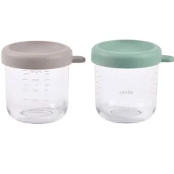 BEABA Complementos De Alimentación-Set 2 Botes Cristal 250ml Gris/ Verde
