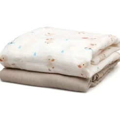 KIOKIDS Ropa De Cuna-Set de 2 muselinas Patitos beige