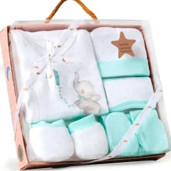 INTERBABY Regalos De Nacimiento-Set Nacimiento de 0-6m 5 piezas Elefante Menta