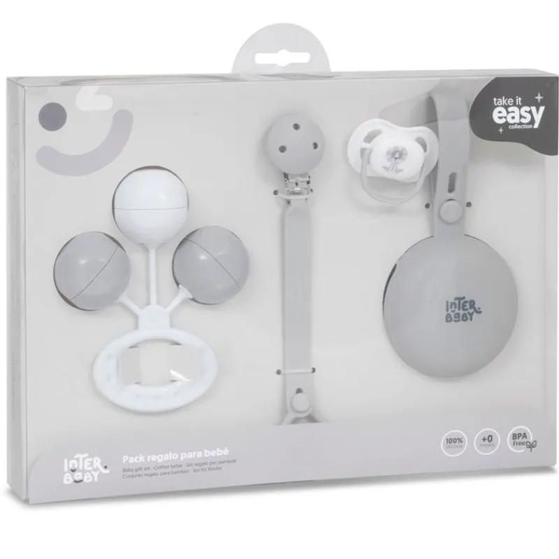 INTERBABY Regalos De Nacimiento-Set Regalo 4 Piezas Silicona Gris