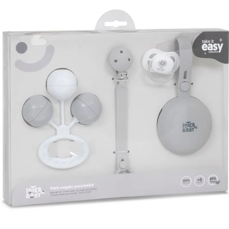 INTERBABY Regalos De Nacimiento-Set Regalo 4 Piezas Silicona Gris