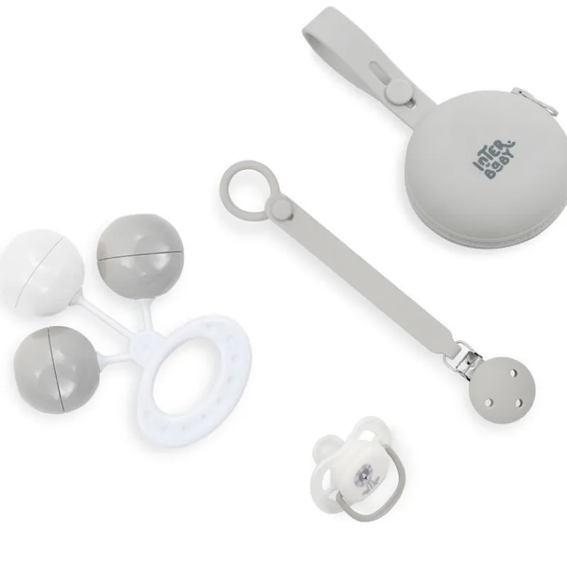 INTERBABY Regalos De Nacimiento-Set Regalo 4 Piezas Silicona Gris