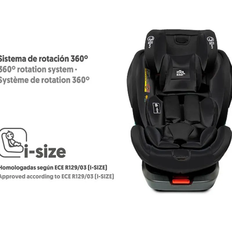 INTERBABY Sillas Con Isofix De 40 A 150 Cm (0 A 12 Años)-Silla coche Giratoria Aruna de 40 a 150 cm Negra + Regalo