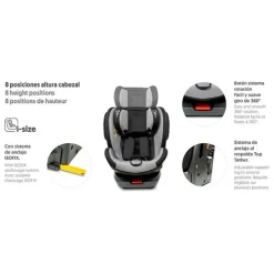 INTERBABY Sillas Con Isofix De 40 A 150 Cm (0 A 12 Años)-Silla coche Giratoria Aruna de 40 a 150cm Gris + Regalo