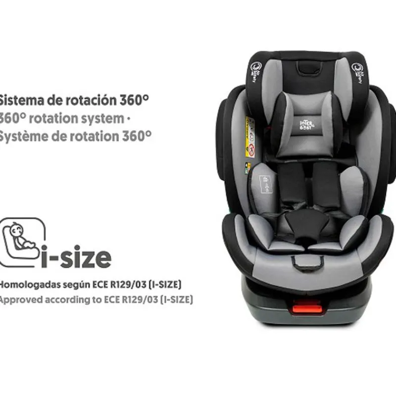 INTERBABY Sillas Con Isofix De 40 A 150 Cm (0 A 12 Años)-Silla coche Giratoria Aruna de 40 a 150cm Gris + Regalo