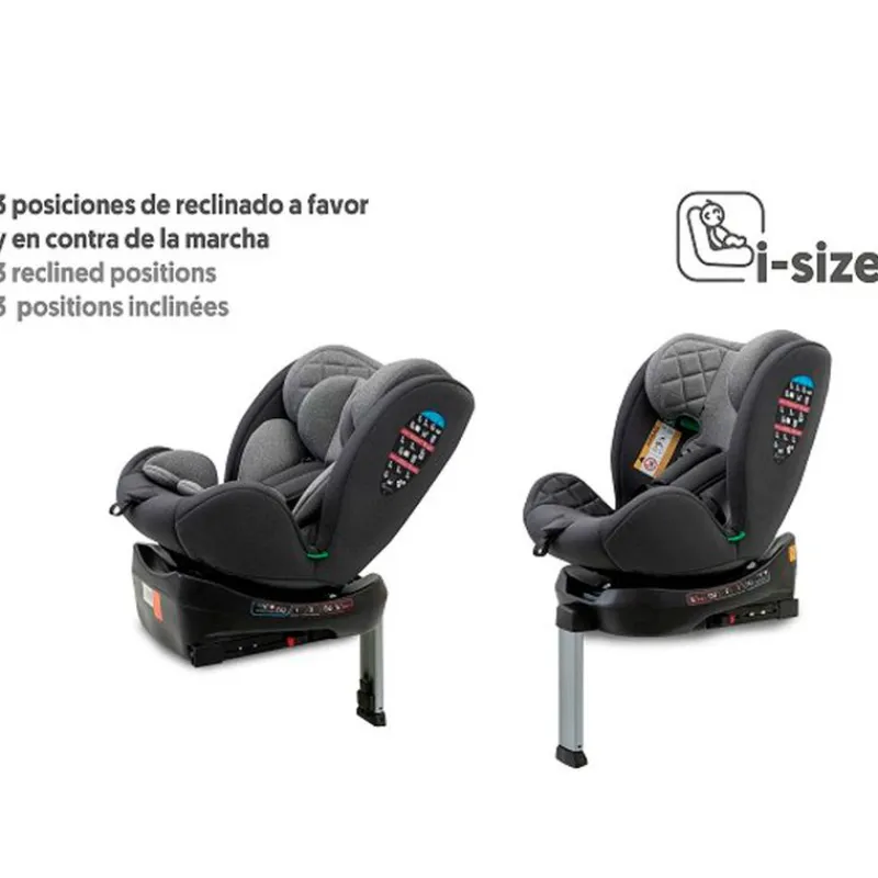 INTERBABY Sillas Con Isofix De 40 A 150 Cm (0 A 12 Años)-Silla coche Sella 40-150cm Giratoria C/Pata Gris