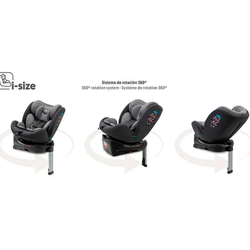 INTERBABY Sillas Con Isofix De 40 A 150 Cm (0 A 12 Años)-Silla coche Sella 40-150cm Giratoria C/Pata Gris