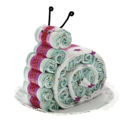 EXCLUSIVO DRIM Regalos De Nacimiento-Tarta de pañales con forma de Caracol con muselina rosa