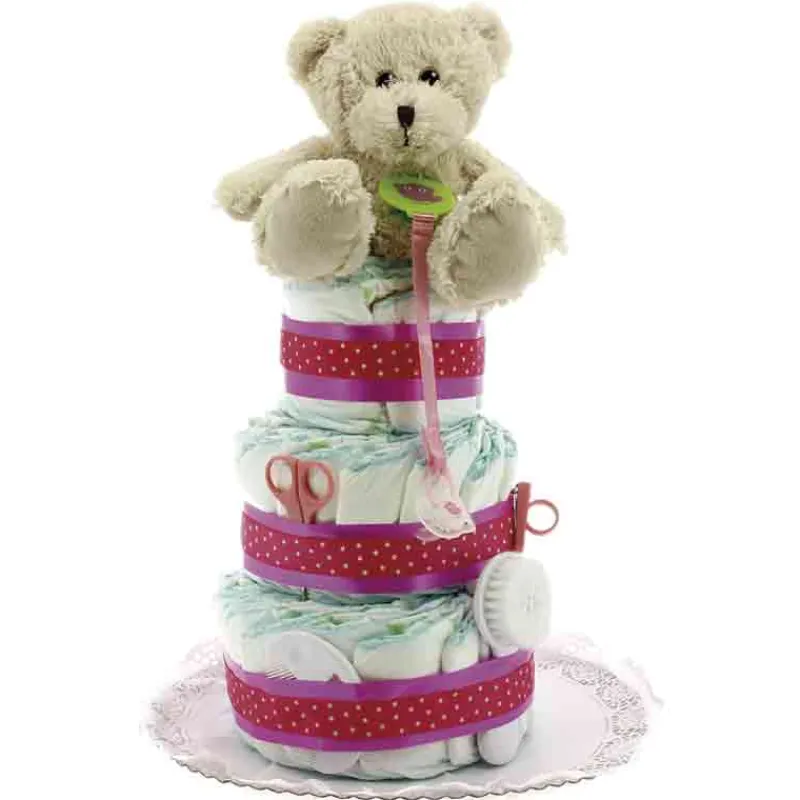 Tarta de pañales de tres pisos Osito con accesorio Rosa*EXCLUSIVO DRIM Online