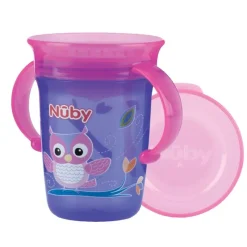 NUBY Botellas Y Cantimploras-Taza Mágica 360° Anti goteo con asas 240ml Estampada Lila