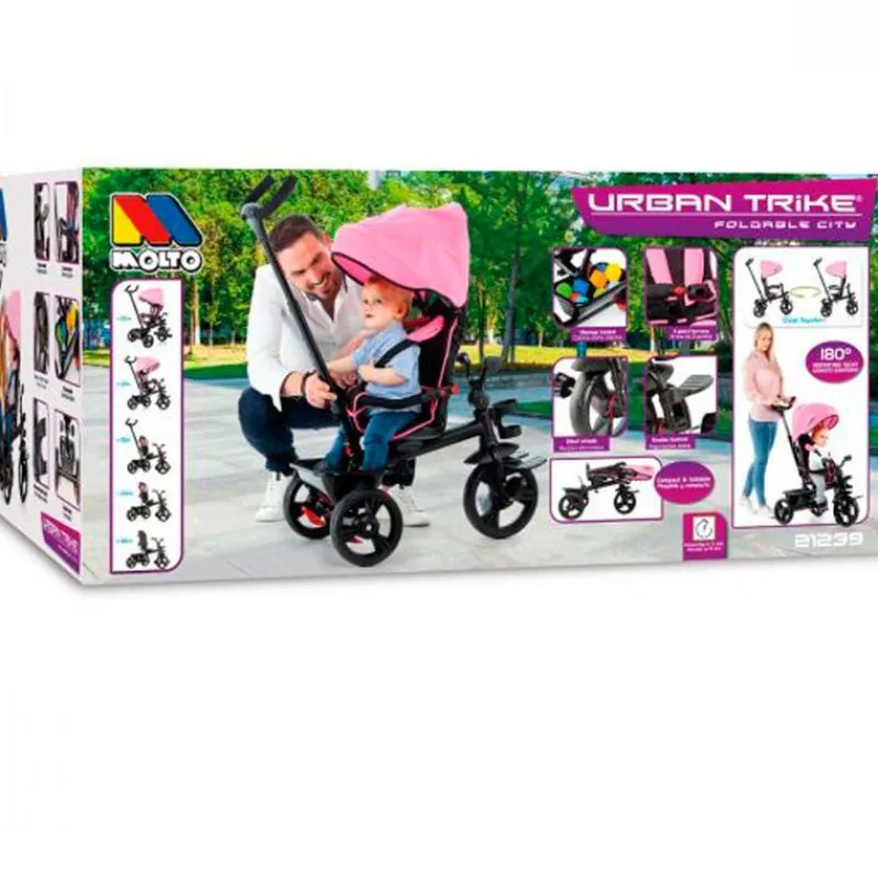 MOLTO Bicicletas, Correpasillos Y Triciclos-Triciclo Urban Trike Evolutivo Rosa