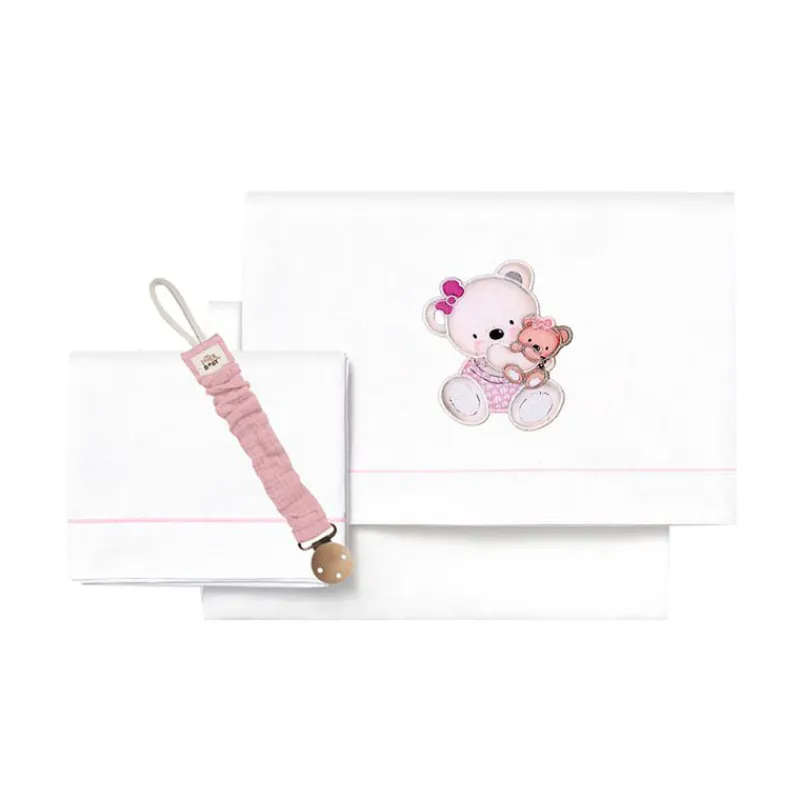 Triptico Sábanas cuna de 120*60 Osito Bco/ Rs*INTERBABY Best