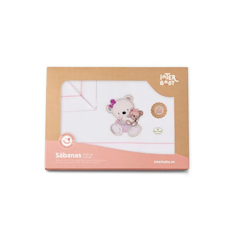 Triptico Sábanas cuna de 120*60 Osito Bco/ Rs*INTERBABY Best