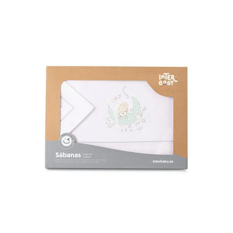 INTERBABY Ropa De Cuna-Triptico Sábanas cuna de 120*60 New Sleeping Bl/Ve