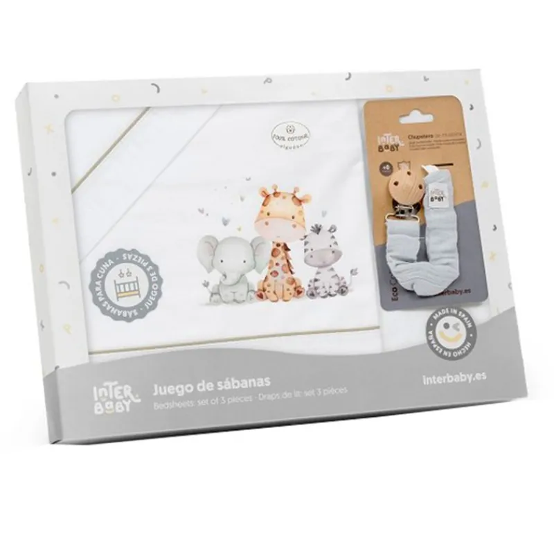 INTERBABY Ropa De Cuna-Triptico Sábanas cuna de 120*60 Jirafa Broche
