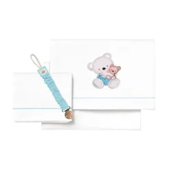 INTERBABY Ropa De Cuna-Triptico Sábanas cuna de 120*60 Osito Bco/Az