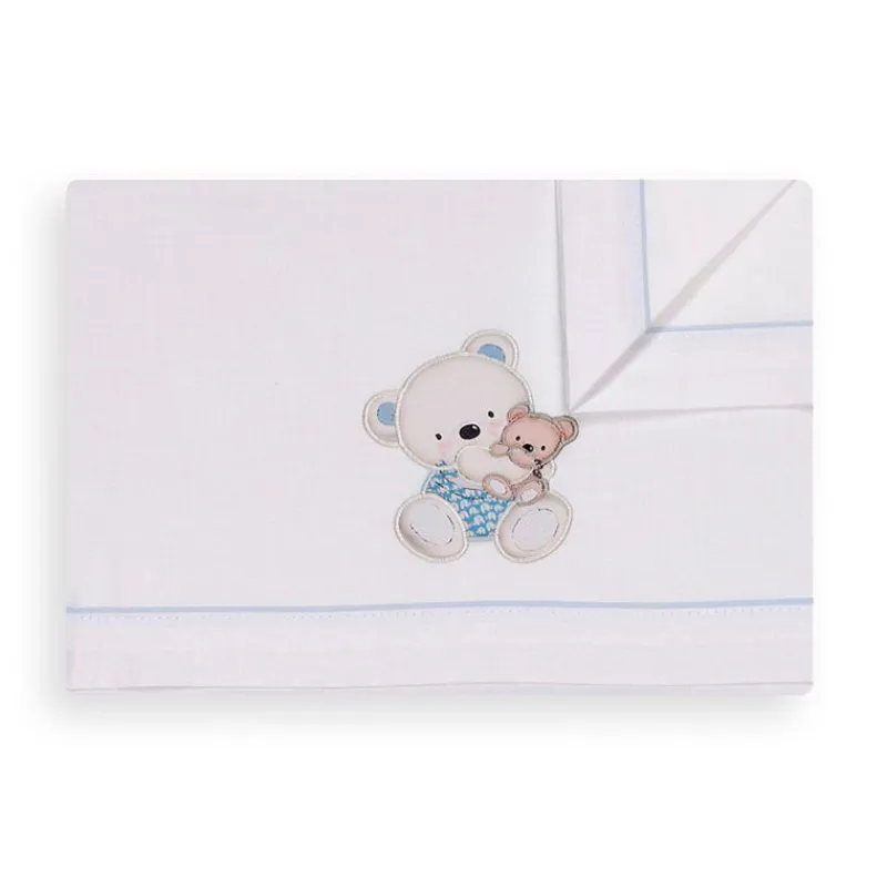 INTERBABY Ropa De Cuna-Triptico Sábanas cuna de 120*60 Osito Bco/Az