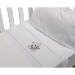 INTERBABY Ropa De Cuna-Triptico Sábanas cuna de 120*60 Osito Bco/Az