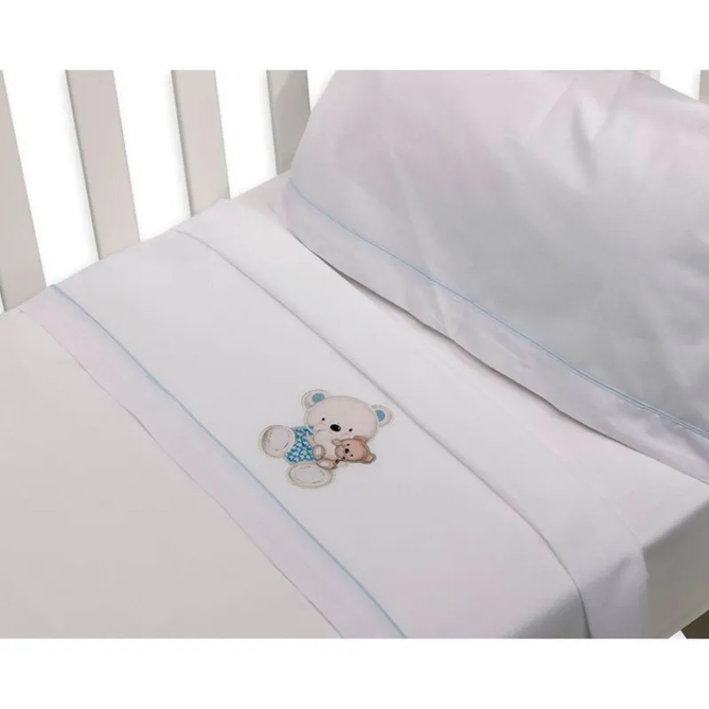 INTERBABY Ropa De Cuna-Triptico Sábanas cuna de 120*60 Osito Bco/Az