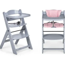 Trona madera gris con cojín Full Rosa*MS Outlet