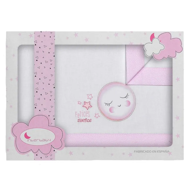 INTERBABY Ropa De Cuna-Tríptico Sábanas Cuna 60*120 cm Luna Rosa