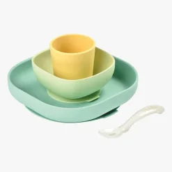 BEABA Vajillas Infantiles-Vajilla 4 Piezas Silicona Verde