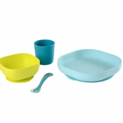 BEABA Vajillas Infantiles-Vajilla 4 Piezas Silicona Verde
