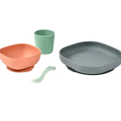 BEABA Vajillas Infantiles-Vajilla 4 pzas silicona Gris