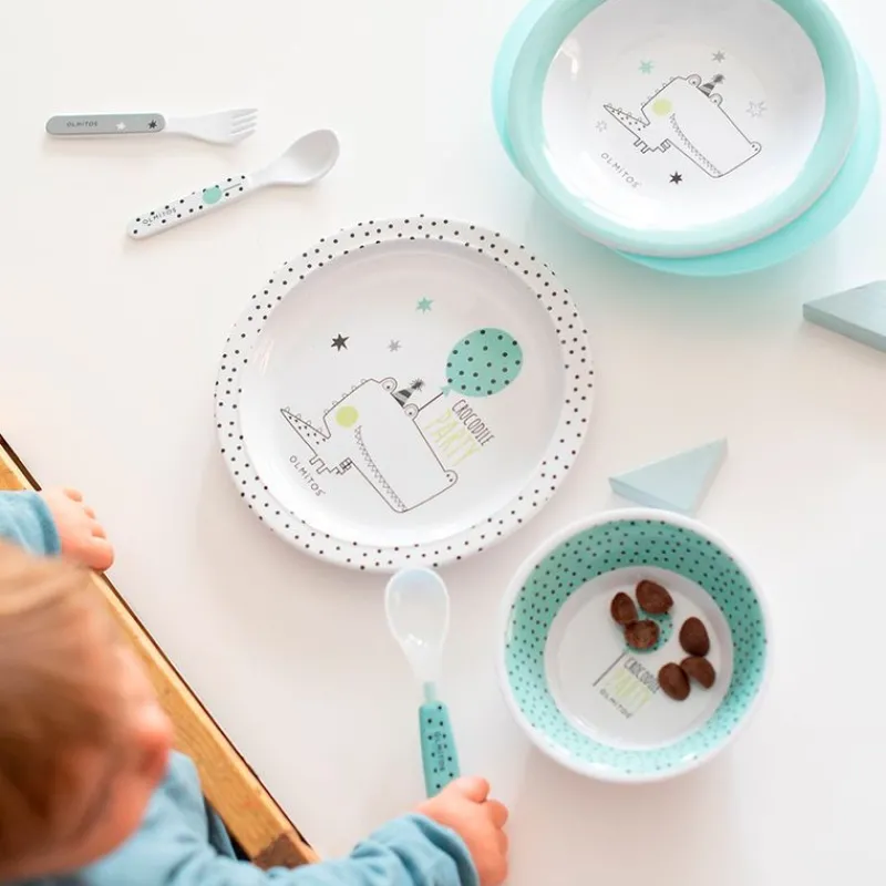 OLMITOS Vajillas Infantiles-Vajilla con Plato Térmico Cocodrilo