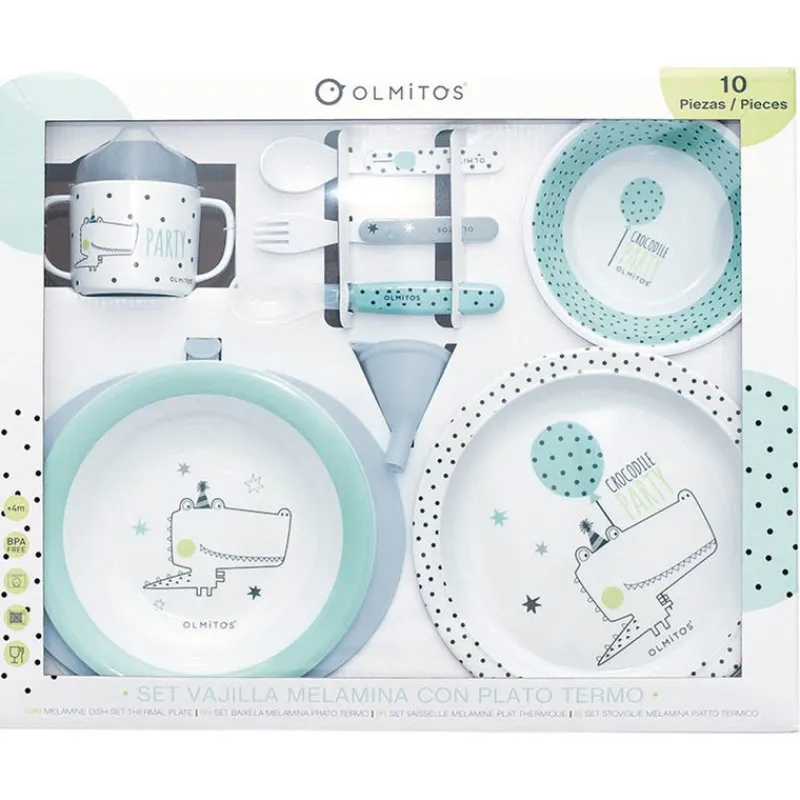 OLMITOS Vajillas Infantiles-Vajilla con Plato Térmico Cocodrilo
